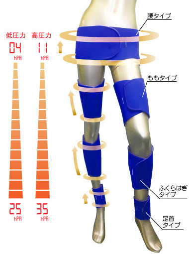 下肢の静脈血、リンパ液のうっ滞を軽減し、静脈還流を促進